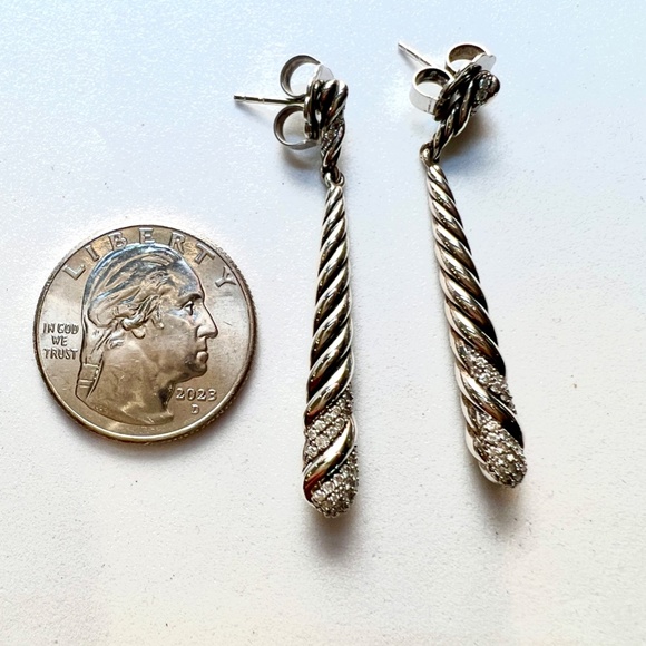 DAVID YURMAN DIAMOND And Sterling Drop Cable Earrings - Picture 4 of 9